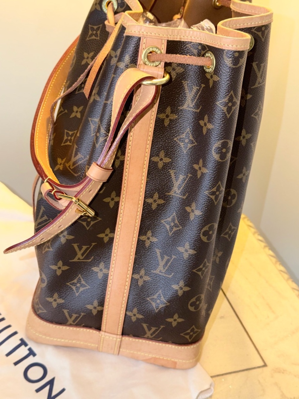 Louis Vuitton Monogram Noé Bucket Bag in Brown and Tan - Picture 5 of 8